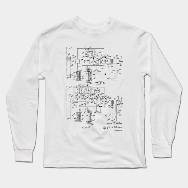 Sewing Machine Power Transmission System Vintage Patent Hand Drawing Long Sleeve T-Shirt by TheYoungDesigns